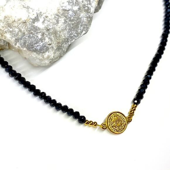 NEW Small Coin Necklace With Black Crystal Necklace - Picture 2 of 12